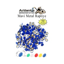 Mavi Raptiye 50 Adet 1 Paket Renkli Pvc Kaplı Başlıklı Raptiye Plastik Yuvarlak Düğmeli Raptiye Pano Okul Ofis Büro Ev