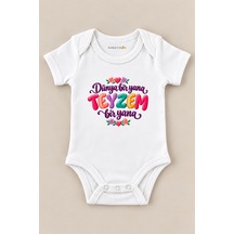 Babylimon Dünya Bir Yana Teyzem Bir Yana Beyaz Kısa Kollu Çıtçıtlı Bebek Zıbını Beyaz - 930083845 Beyaz