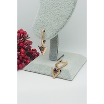 Rose Altın Kaplama Vip Seri Renkli Taşlı Ok Küpe 2,5 cm
