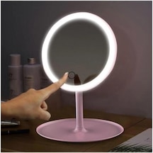 Dokunmatik Led Işıklı Usb Şarjlı Yuvarlak Makyaj Aynası Pembe SM8036