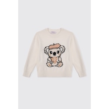 Panço Kız Bebek Koala Desenli Triko Ekru Kazak Krem 2621GB18002