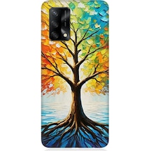 Oppo A74 Uyumlu Renk Renk Mevsim Ağacı Desenli Silikon Kılıf Çok Renkli