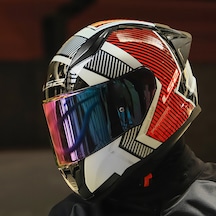 Gökkuşağı Cam + Ls2 Rapid 2 Race Extra Kask Beyaz - Kırmızı