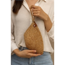 Adelina Bags Kadın Hasır El Askılı Portföy Clutch El Çantası Vizon