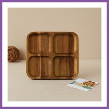 Bezos Akasya Ahşap 4 Bölmeli Kare Servis Tepsisi 20x20x1.4 Cm Bzoshb