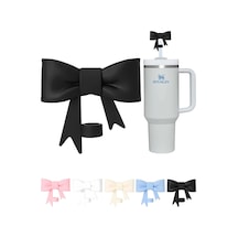 Coquette Estetiği Stanley Quencher Uyumlu Fiyonk Pipet Koruyucu Toz Önleyici- Kurdele Pipet Kapağı ve Aksesuarı-Siyah
