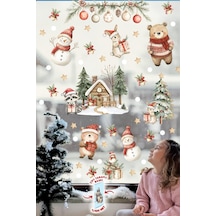 Çift Taraflı Baskılı Yılbaşı Evi Ve Sevimli Hayvanlar Yeni Yıl Çocuk Bebek Odası Sticker Seti, Çift Yönlü Yılbaşı Dijital Baskı