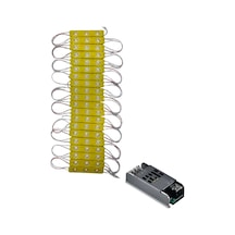 20 Adet 12 Volt 1.2 Watt 3 Lensli Amber 2835 Smd Led Modül Ip65 5a Slim Trafo Set