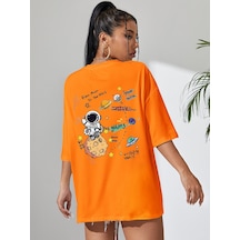 Unisex Galaksi Tasarım Basklı Tshirt Turuncu
