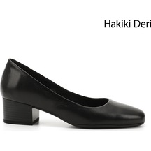 Gönderi(R) Gönderi R Siyah Kısa Kalın Topuklu Hakiki Deri Ayakkabı Siyah