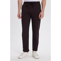 Tudors Erkek Slim Fit Dar Kesim Beli Bağcıklı 3 Cepli Geniş Paça Koyu Kahve Eşofman Altı-41912 Koyu Kahve