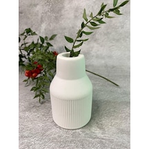 İskandinav Konik Çizgili Pampas Beyaz Beton Vazo 9.5 X 6 Cm