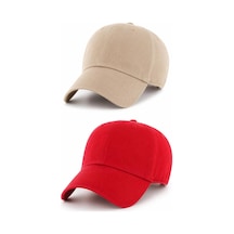 Caxis Spor Şapka Unisex 2'li Takım Bej Ve Kırmızı Arkası Cırtlı Ayarlanabilir Kırmızı - Bej