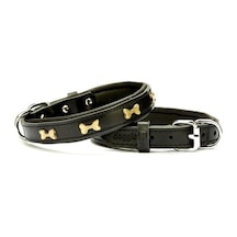Doggie Metal Kemikli Deri Boyun Tasması M 3x42-50 CM Siyah