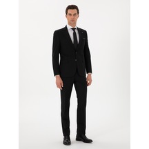 Cacharel Siyah Slim Fit Çizgili Yün Takım Elbise