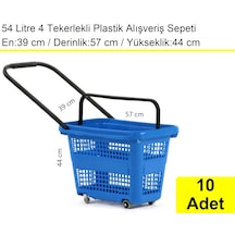 4 Tekerlek Plastik Alışveriş El Sepeti 54 Litre Mavi 10 Adet / En:42 Boy:54 Yükseklik:44 Cm