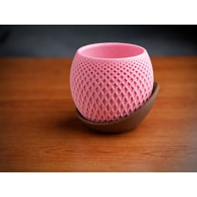 3d Baskı Küre Saksı - Kafes Dokulu İki Parçalı Dekoratif Saksı - Pembe-kahverengi 82583657