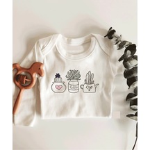 İmaj Tuğbababy Kaktüs Desenli Uzun Kol Çıtçıtlı Organik Bebek Body Beyaz