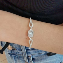 Baget Taşlı Gümüş Kadın Bileklik Rodyum Divan (528167991)
