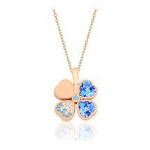 Çekirdekjewelry 925 Ayar Gümüş Aqua Taşlı Ters Yonca Kolye Pembe