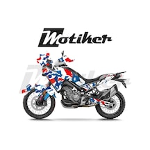 Cf Moto 450mt Kamuflaj Tasarımı Beyaz Üzeri Kırmızı Mavi Sticker