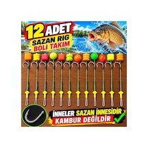 12 Adet Hazır Sazan Rig Boli Takımı Yüzen Model Büyük Sazan Iğneli Karışık Renkli Pratik Olta