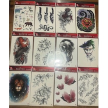 Airbrush Tattoo Büyük Boy Yapıştırma Geçici Dövme Seti 12'li Seri9