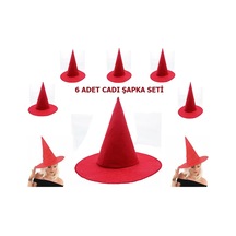 Kırmızı Renk Keçe Cadı Şapkası Yetişkin Çocuk Uyumlu 6 Adet Diğer