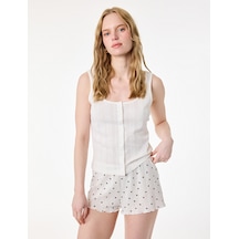 Koton Pamuklu U Yaka Düğmeli Askılı Pijama Üstü Beyaz 6slk90042mk