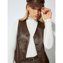 Koton Dik Yaka Tişört İşleme Detaylı Uzun Kollu Slim Fit Ekru 5wak50034uk Ekru