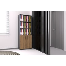 Antrasit Gövde Kilitli Ahşap 2 Kapak Detaylı Ofis Dolabı