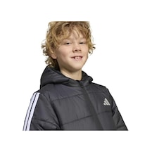 Adidas Essentials 3 Stripes Çocuk Siyah Kapüşonlu Ceket Siyah