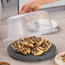 Porsima 1091 Yuvarlak Kek Pasta Fanusu Saklama Kabı 25 CM Antrasit