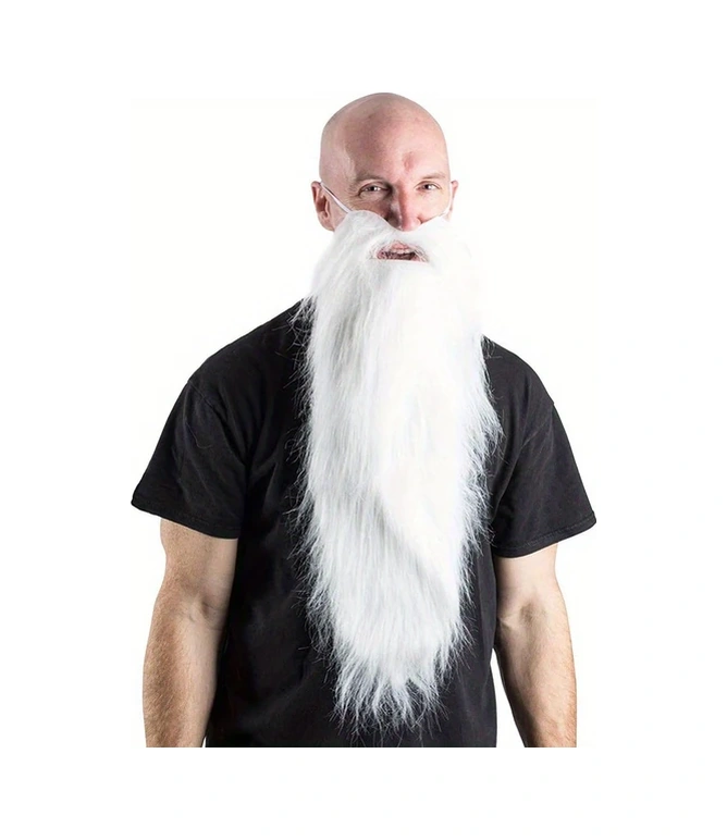 Elmpaly 23 İnç Gerçekçi Sakal Beyaz Uzun Tüylü Yüz Kostümü Halloween Parti