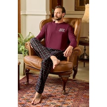Erkek Aydoğan Pamuk Uzun Kol Pijama Takımı 240787 Bordo Bordo