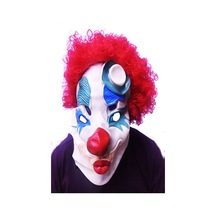 Kırmızı Renk Afro Bonus Peruklu Palyaço Lateks Et  Maske