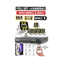 Sesli - 6 Kameralı Fullhd Gece Renkli Ve Işıklı Güvenlik Kamerası - Kamera Seti 2tb Disk