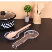 Şeffaf Plastik Boncuklu Kelepçe Kaşık Çırpıcı Altlığı 28 Cm Royaleks Ahşap - Şeffaf