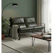 Sller Modern İkili Koltuk - Loft Tasarım Haki Deri/kumaş Bahçe Ve Balkon Kanepesi - Metal İskeletli 130 Cm Haki