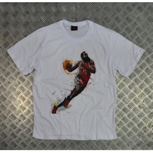 Stoned&Fame James Harden Baskılı Unisex %100 Pamuk Beyaz T-shirt Beyaz