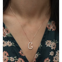 925 Ayar C Harfi Kolye Kadın Gümüş Kolye Rose Gold
