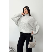Kadın Balıkçı Yaka Yarasa Kol Triko Kazak Gri - 27k 2687