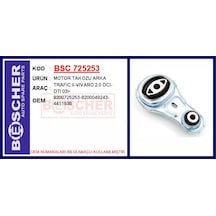 Bsc 725253-99 Motor Takozu Arka Renault Trafic 2 06 Opel Vivaro 06 2.0dci 2.5dci 8200725253-8200049243-4411938