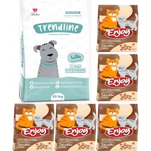 Trendline Dog Biftekli Köpek Maması 15 KG ve  Enjoy Tavuk Etli Yetişkin Kedi Maması 5 x 1 KG