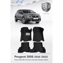 Otocraft Peugeot 3008 2016-2020 Araca Özel 8d Havuzlu Oto Paspas Takımı Siyah Tam Set 3 Parça