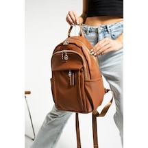 Baginn Saten Kumaş Kadın Sırt Çantası 38 28 Cm Yağmur İtici Kumaş Mega Bag Günlük Kullanıma Uygun Taba