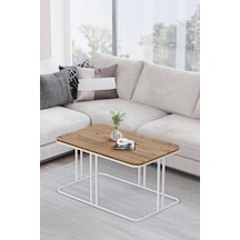 Lyon Orta Sehpa Beyaz Metal - Atlantik Çam Tabla