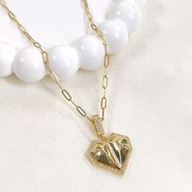 Çelik Ataç Zincirli Kalp Kolye 45+5 Cm - Altın Sarı Beyaz