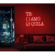 Te:amo/quıla Yazılı Ve Şekilli Neon Tabela Kırmızı