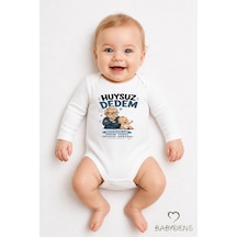 Babyden's Huysuz Dedem Baskılı Unisex Bebek Body %100 Pamuk Yenidoğan Zıbın, Uzun Kol Çıtçıtlı Bebek Badi Beyaz